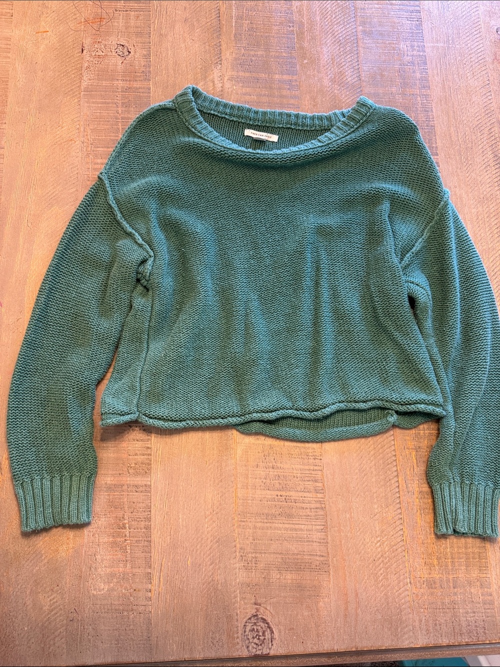 American Eagle Outfitters Forest Green Cropped Crewneck Sweater